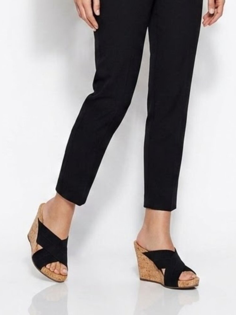Aerosoles Party Plush Black Minimalist Cork Wedge Sandals 9M